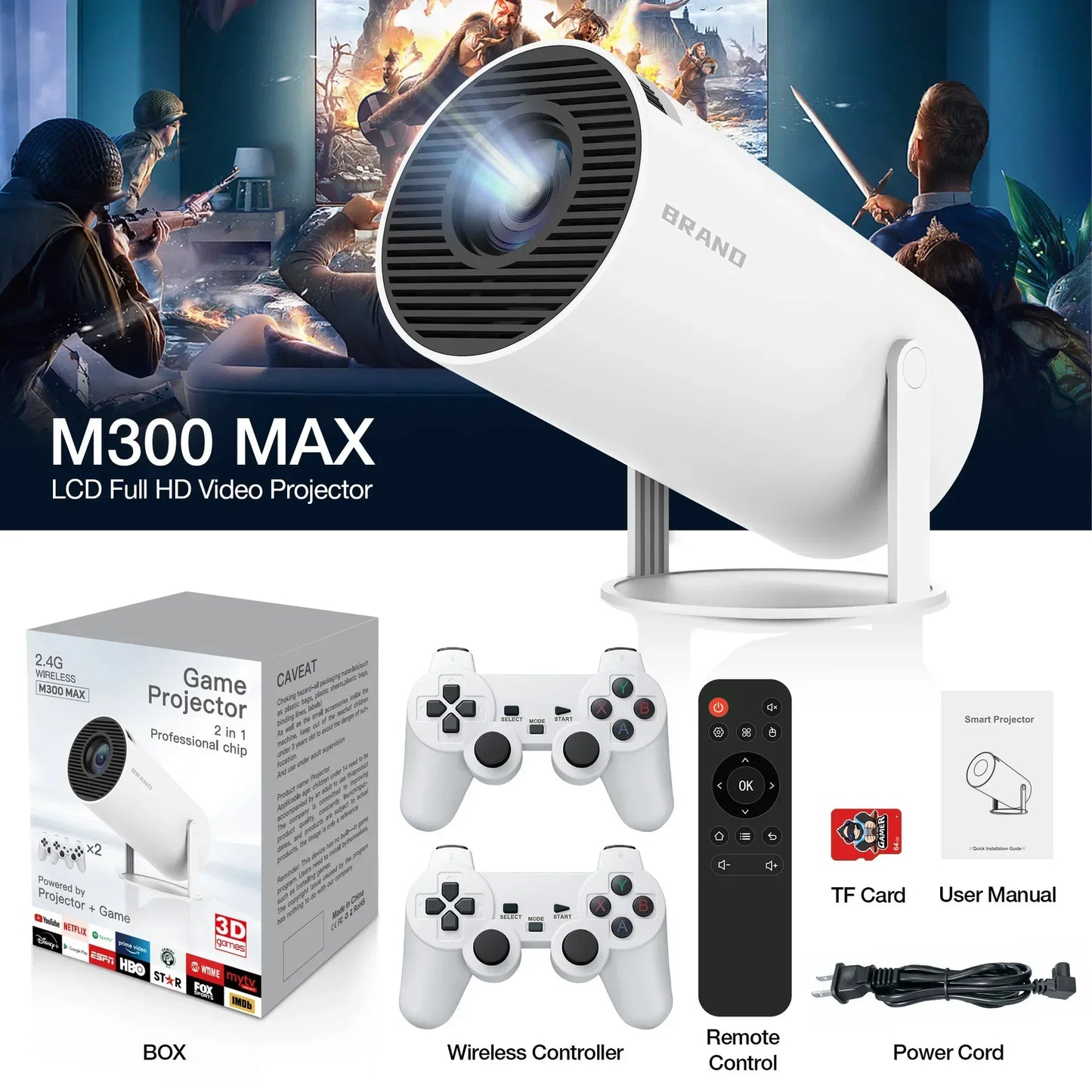 M300 Max Retro Video Game Consoles Video Game Consoles Mini Portable Intelligent Projector 720p Home Projector 64GB Games Gifts